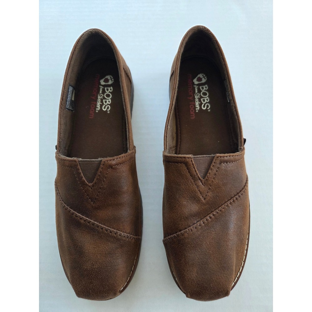 Skechers BOBS Brown Faux Leather Fur Lined Slip On Flats Womens 9.5